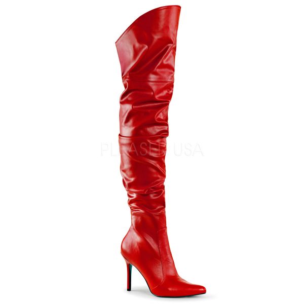 Eleganter spitzer Overknee Stiefel mit Stiletto-Absatz rot Kunstleder CLASSIQUE-3011